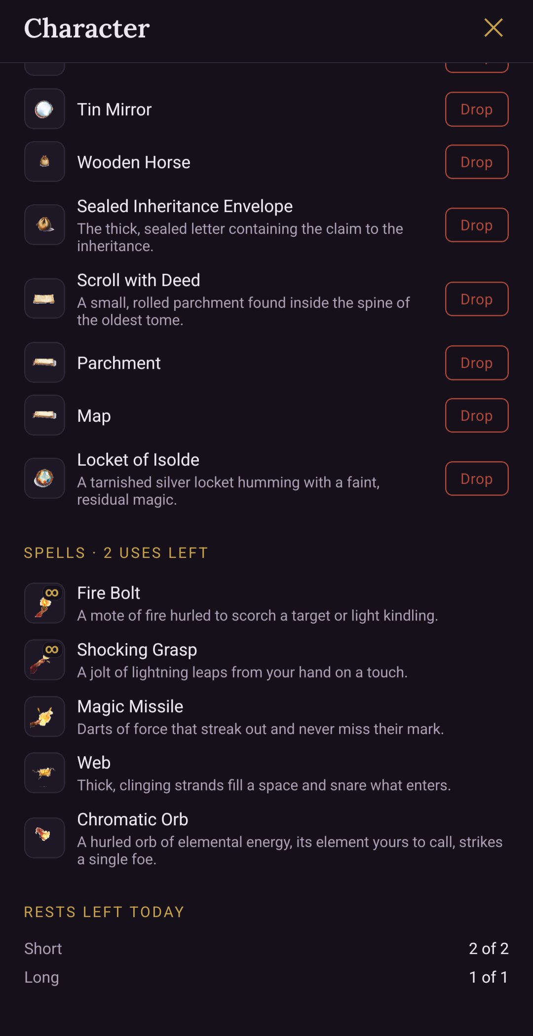 Character Inventory